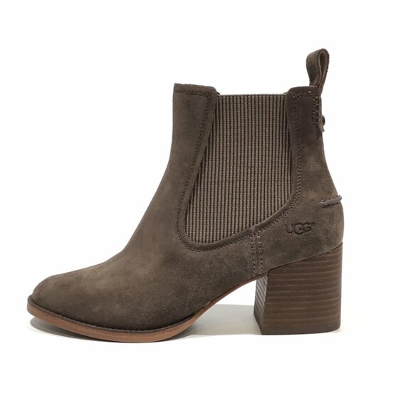 UGG Faye Suede Ankle Boots Booties Brown Leather Suede Chunky Heel Size 10 - Picture 1 of 16